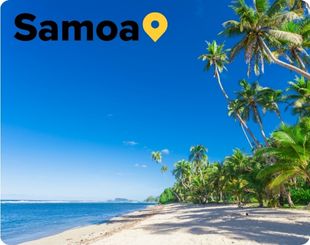 White sand beach with palm trees in Apia Samoa