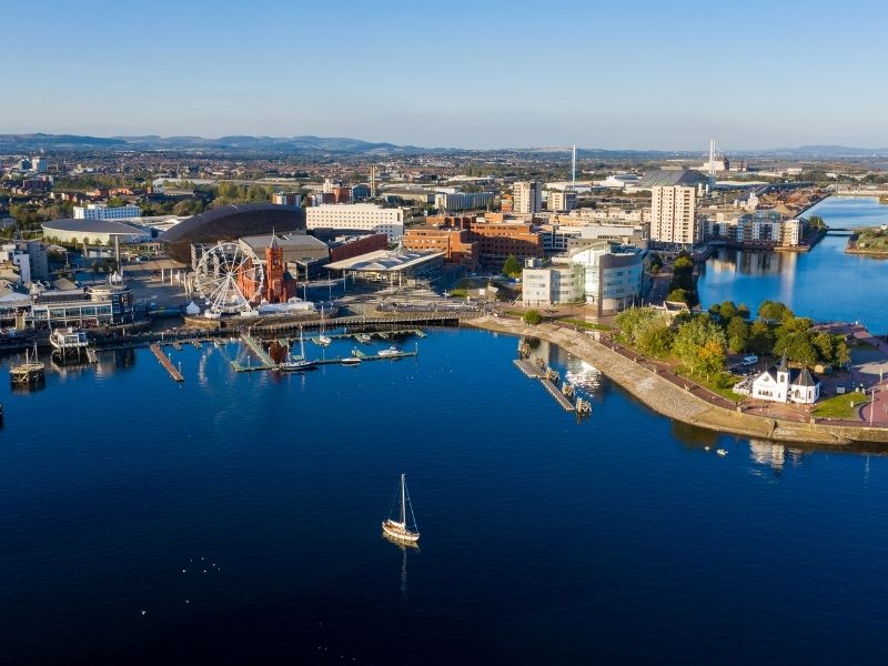 Aerial view of Cardiff Bay