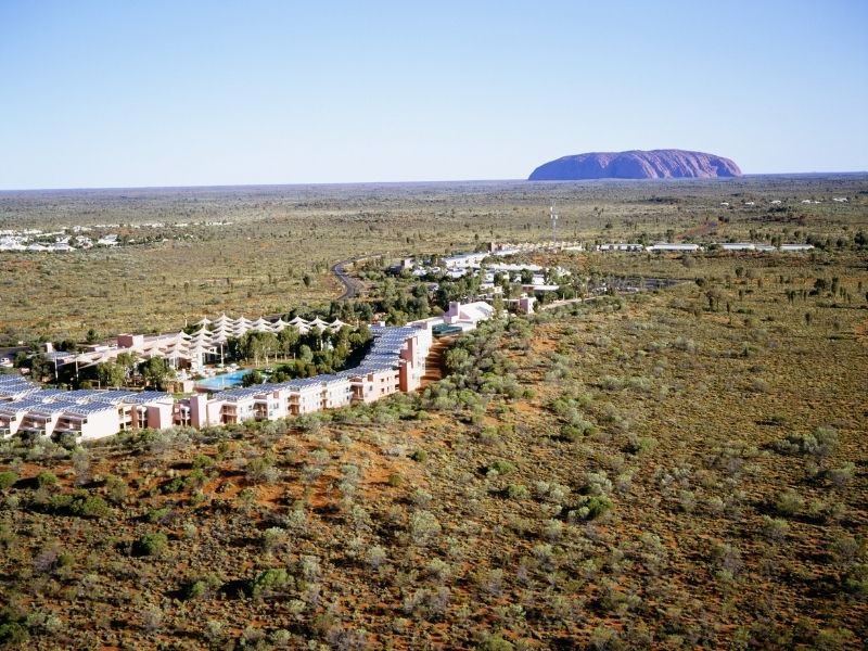 Aerial view of Uluru and resort