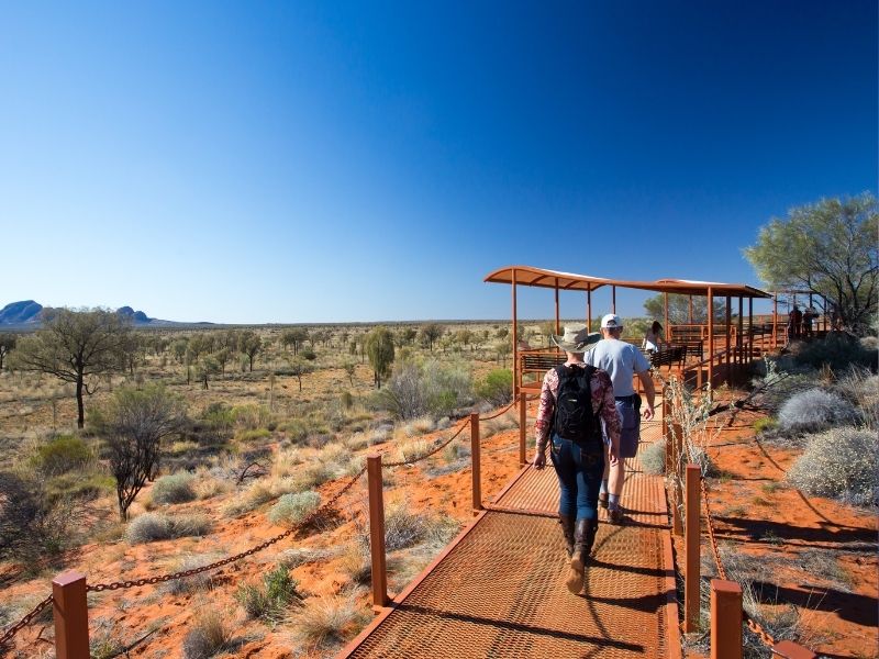 Tourists walking in Kata Tjuta National Park with backpacks
