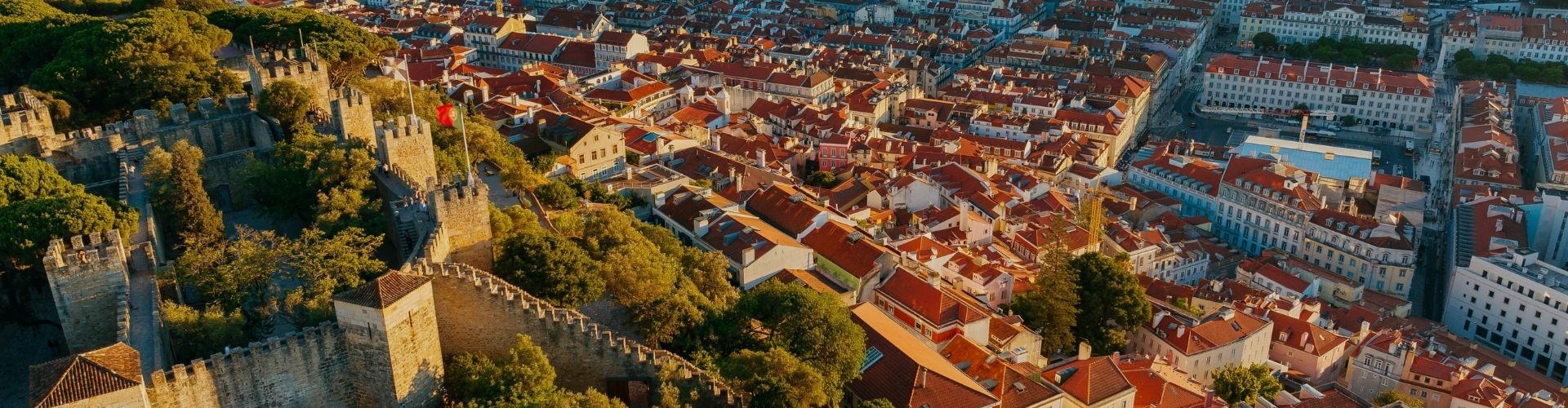 Birds eye view over historical city