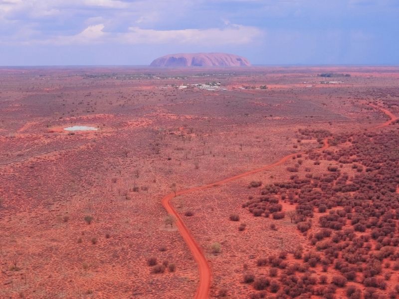 Uluru birdseye view of desert