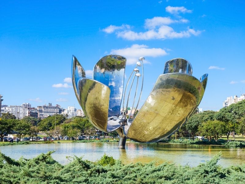 Metal flower statue in park