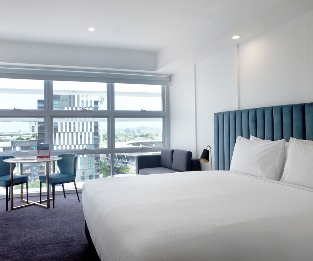 Modern hotel with blue furniture