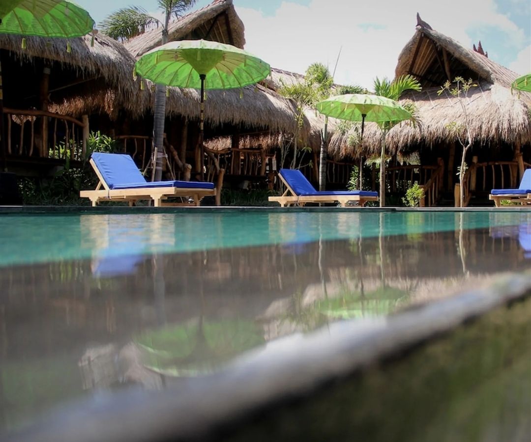 Poolside with deckchairs