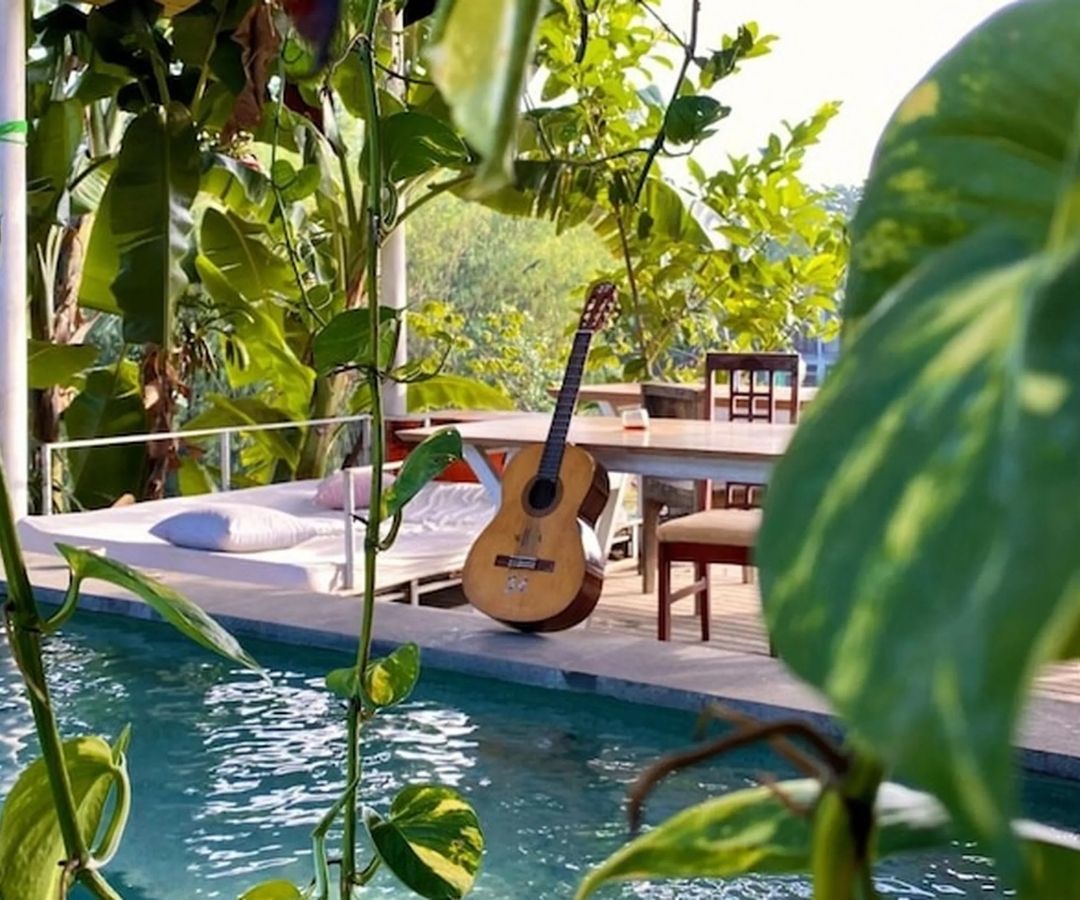 Pool with plants surrounding it