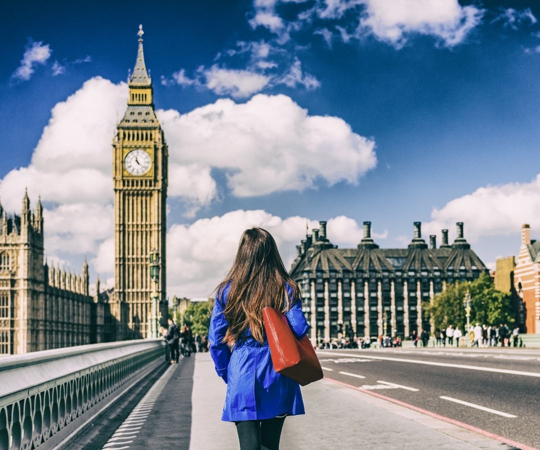 Woman walking streets of London