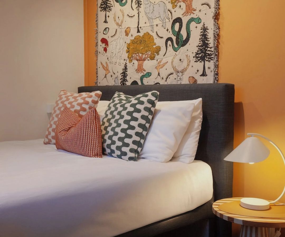 Colourfully decorated hotel room