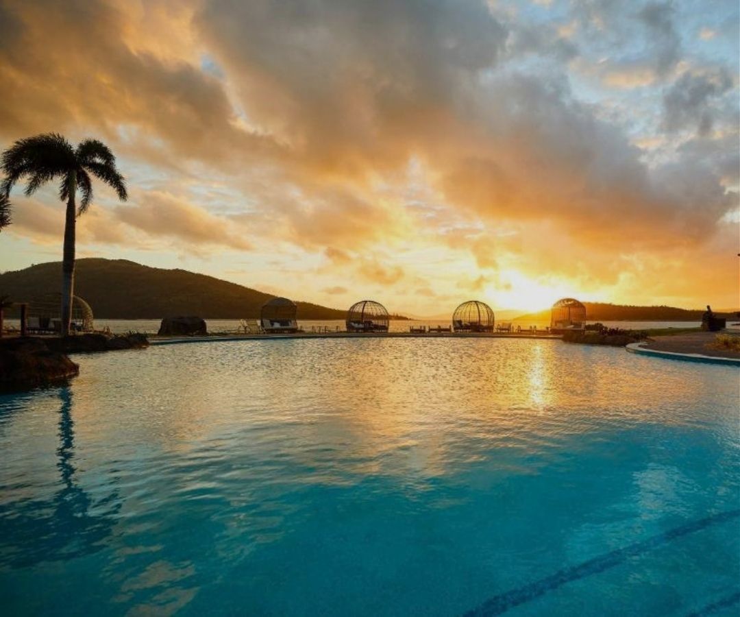 Sunset by the pool