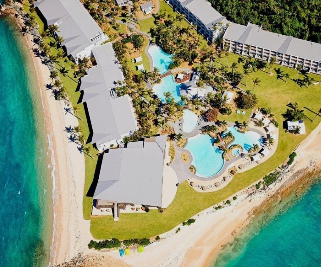 Aerial view of hotel by the ocean