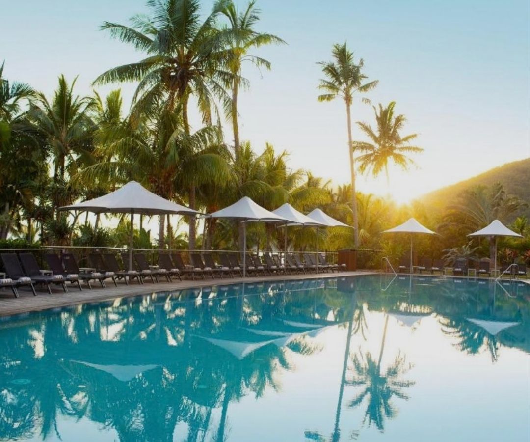 Poolside with deckchairs