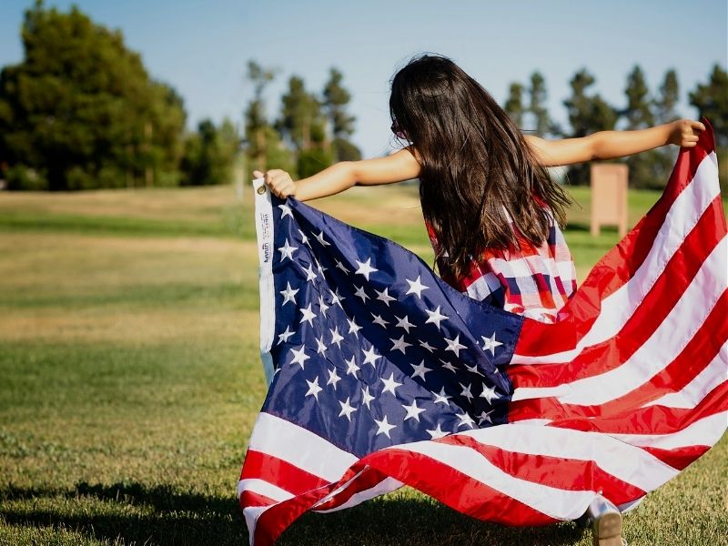 lady with usa flag